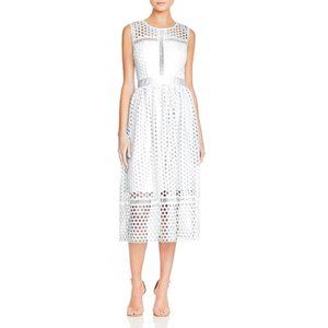 AQUA Circle Lace Illusion Midi Dress